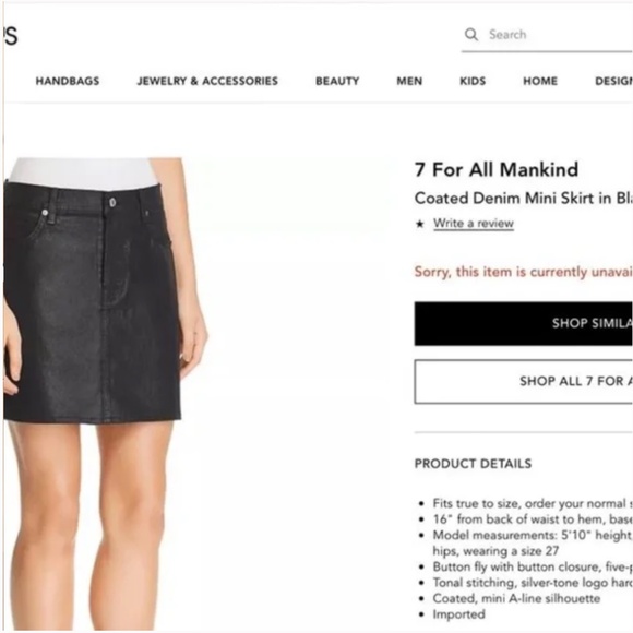 BNWOT- 7 For All Mankind Black Coated Denim Mini Skirt (28) - Picture 9 of 10
